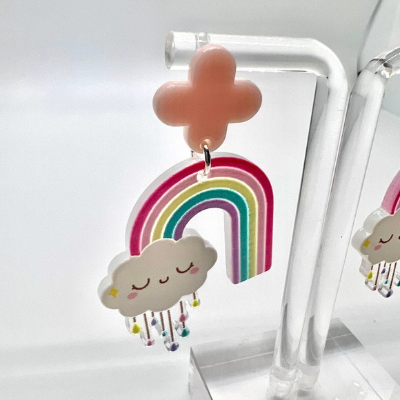 Rainbow and Rain Cloud Earrings - Teacher Earrings - Spring Earrings - Picture 8 of 10
